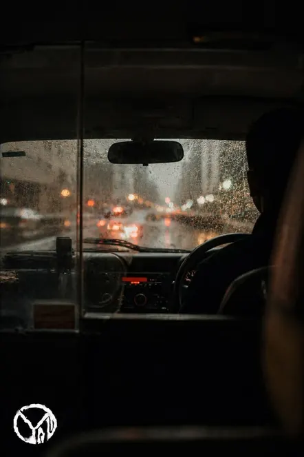Rain on a car windscreen at night, from 10 Feet