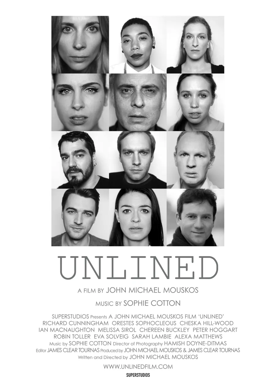 Unlined film poster — a grid of black and white portraits of the cast